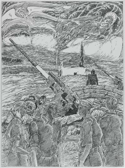 Gun emplacement, troops and the spirit of Madonna