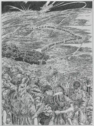 Retreating troops amid the landscape of Crete