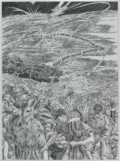 Retreating troops amid the landscape of Crete
