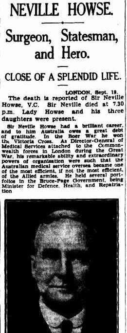 Clipping from newspaper of Sir Neville Howse VC