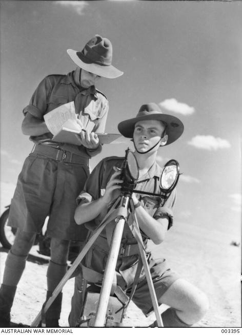 Men of the Signals section send messages across the desert by means of heliograph, 1940