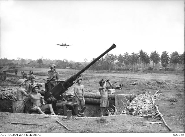 An anti-aircraft gun at an airfield in New Guinea