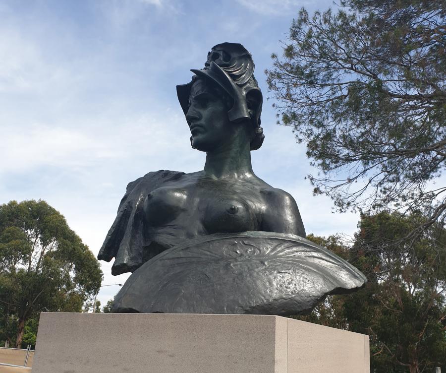 Sir Bertram Mackennal’s sculpture “War”, better known locally as “Bellona”, the Roman goddess of war. 