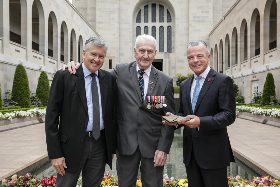 Journalist Marc McEvoy with Ernest Brough and Director Dr Brendan Nelson.