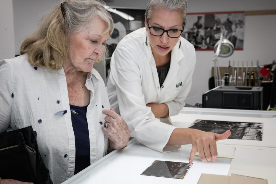 Val Lehman with curator Lauren Hewitt