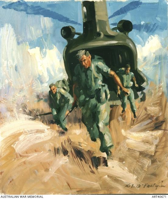 Ken McFadyen, Disembarking from Chinook helicopter ART40671