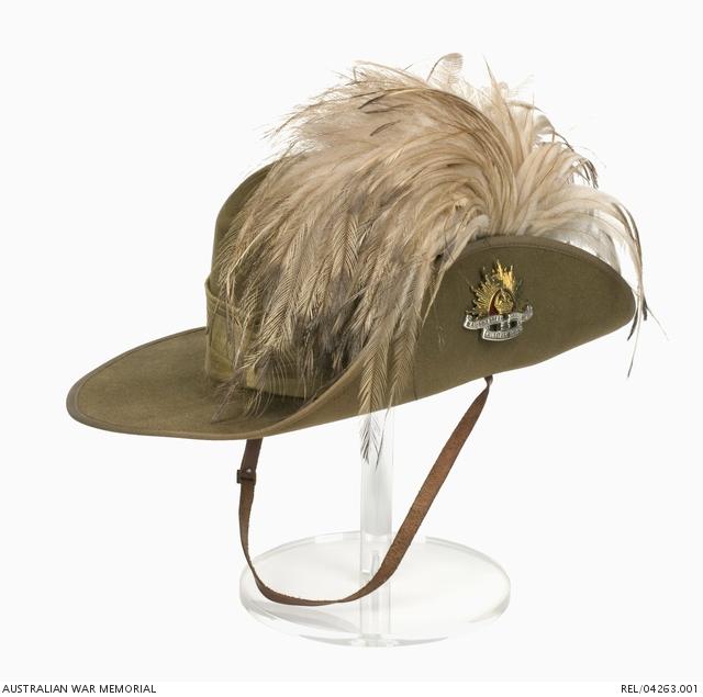 The slouch hat General Sir Harry Chauvel worn during visit to London in 1937 as leader of the Australian contingent at the coronation of King George VI. He is thought to have chosen to wear the earlier pattern Staff Corps badge on the hat for its greater decorative effect.