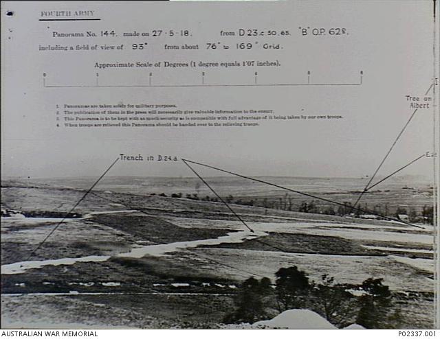 A trench line in Sector D24a runs across sloping fields