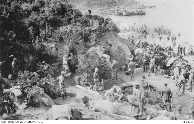 Gallipoli, Turkey. 26 April 1915. Looking down a hill to Anzac Cove