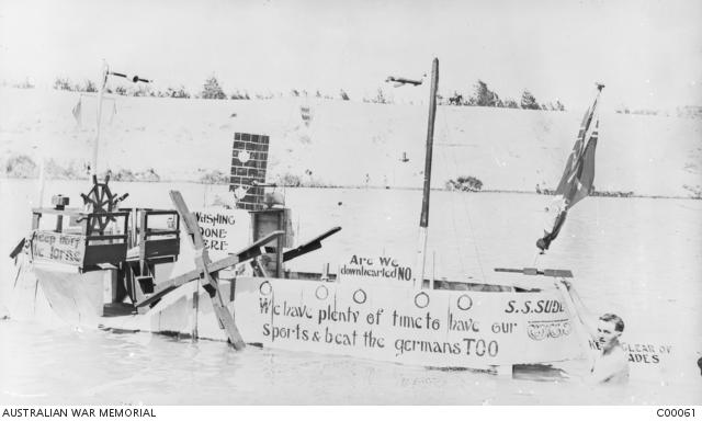 A boat or float that appeared at a water carnival held on the Suez Canal