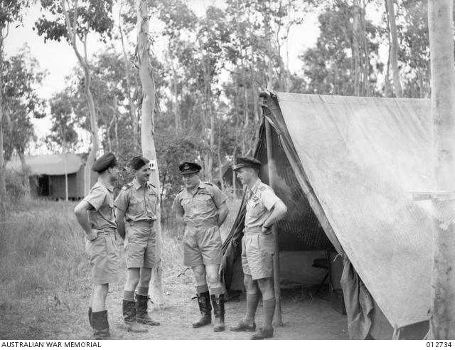 Squadron Leader Peter Turnbull DFC in Townsville in June 1942 with Pilot Officer Tainton, Flight Lieutenant Clive Wawn DFC and Squadron Leader Keith Truscott DFC and Bar