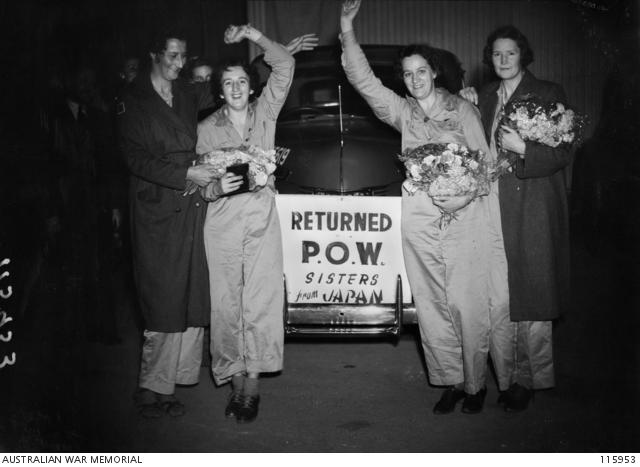 Four of the six Australian army nurses arrive in Sydney on 13 September 1945