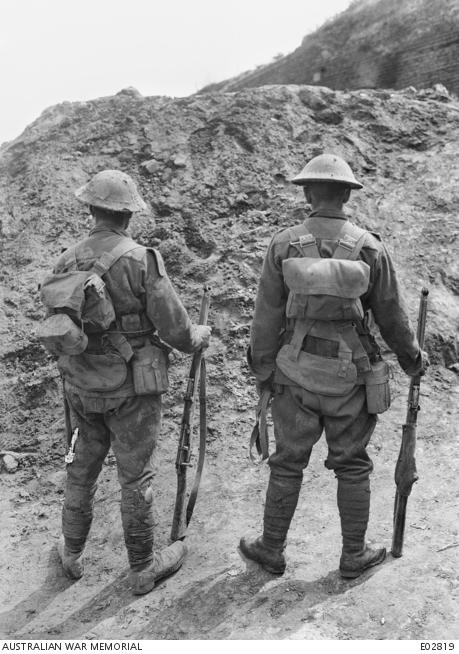 Private George James Giles, left, Private John Wallace Anderton. Giles has a knife, fork and spoon in his puttees. Private George James Giles, left, Private John Wallace Anderton. Giles has a knife, fork and spoon in his puttees.