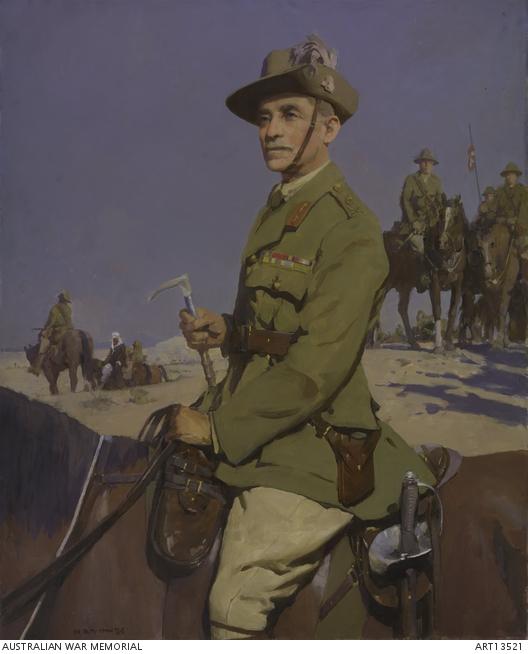 Portrait of Lieutenant General Sir Harry Chauvel mounted on his horse. 