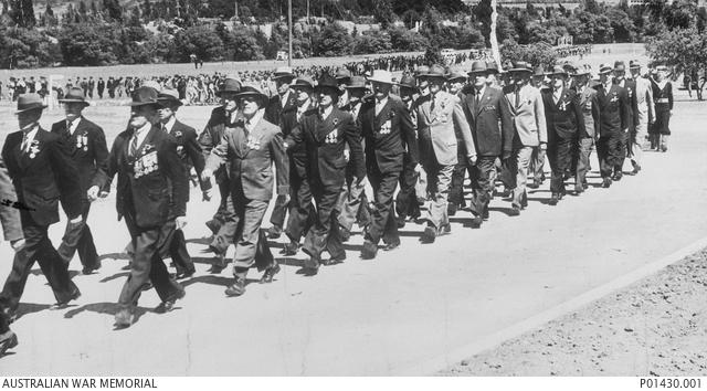 First World War veterans marching at the opening.