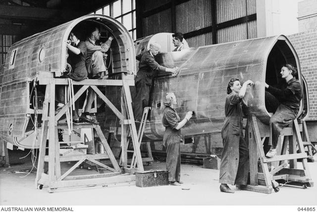 Construction of a Beaufort aircraft, c. 1944.