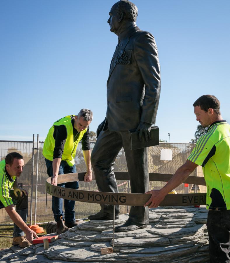The sculpture being installed.