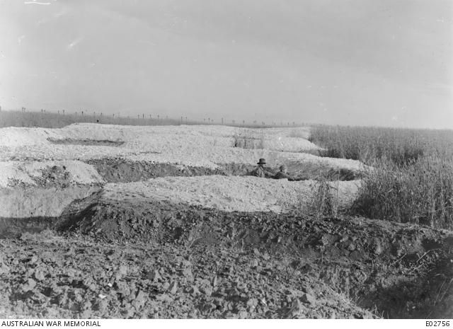 Trenches in the Australian Corps Defence System far behind the front lines at Coisy, near Amiens.