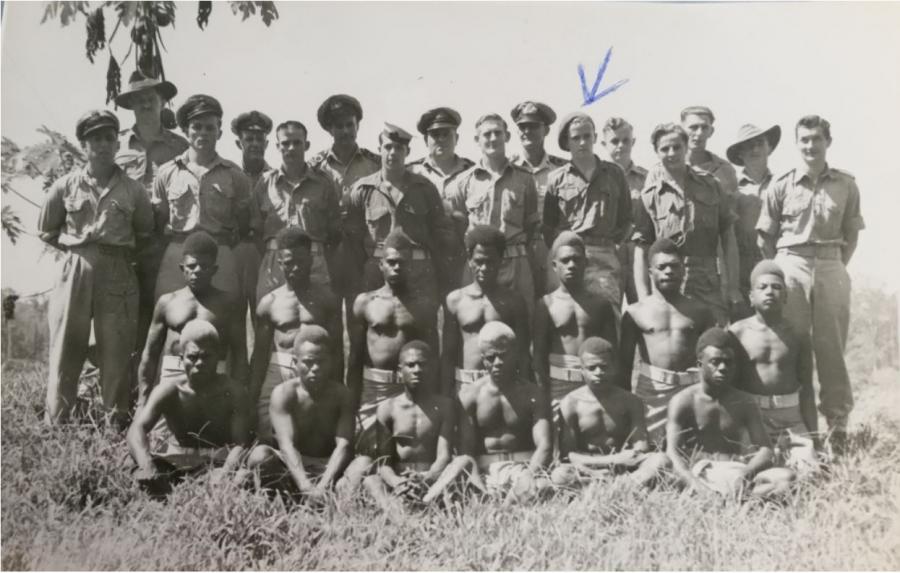A group of Coastwatchers during the Second World War. The arrow is pointing at Jim.