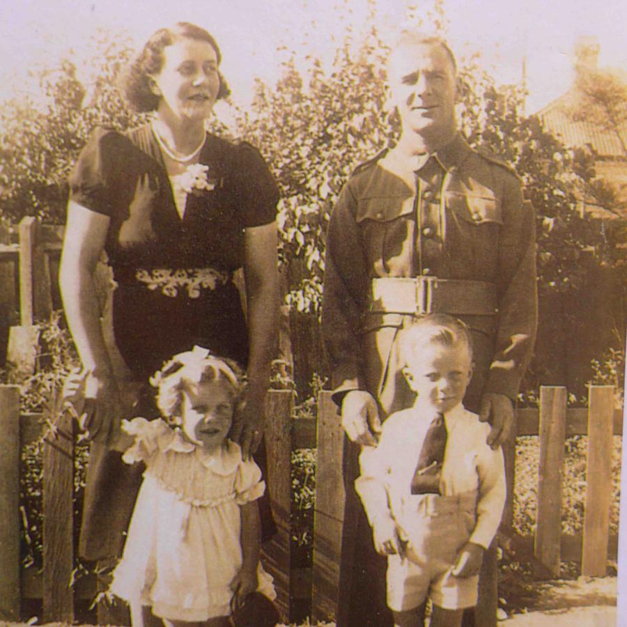 Just before Harry left with the 6th Division for the Middle East: Megan's grandparents Lillian and Harry with their children Margaret and "Bobbie" in 1940.