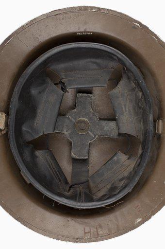 Internal view of a Mark II steel helmet