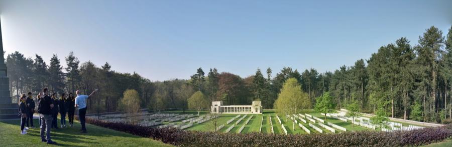 Discussing the battle of Polygon Wood at Buttes New British Cemetery, Belgium