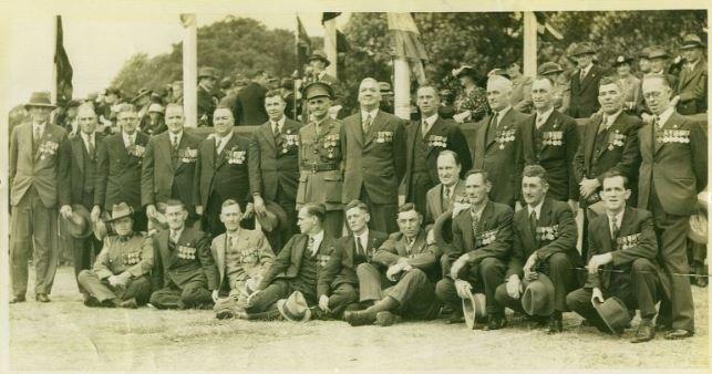 1938. Anzac Day, Sydney. 22 Australian VC Winners from WW1 and some from the Boer War. Harry front row on left in CMF Uniform.