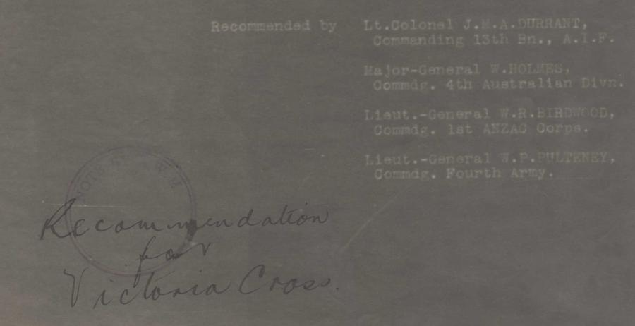 Recommendation for Victoria Cross