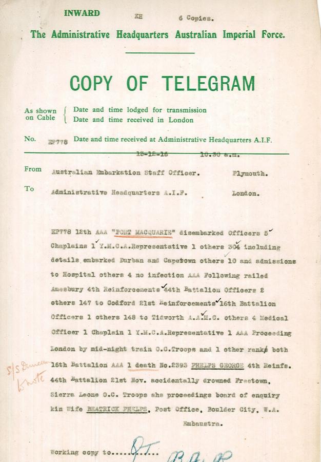 Copy of telegram