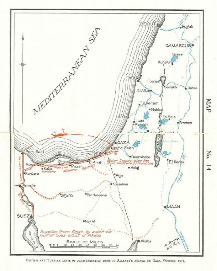 British and Turkish lines prior to Allenby's attack on Gaza