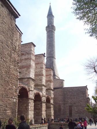 Haggia Sophia with one of the minarets added by the Ottoman Turks
