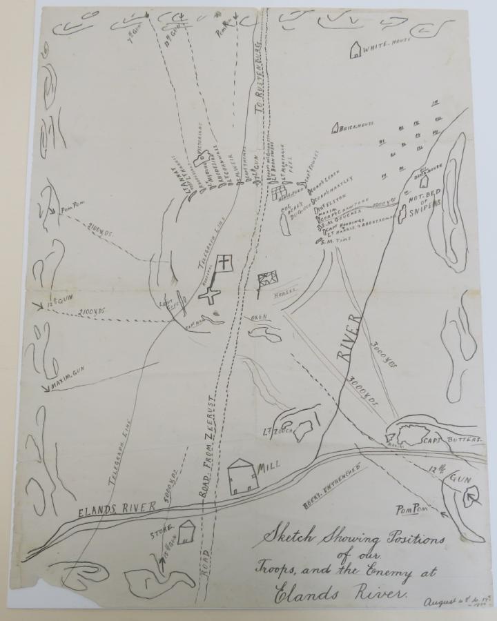 Hand drawn map of the Elands river camp