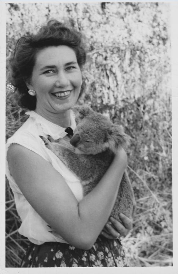 Victoria Margaret Watt with a koala