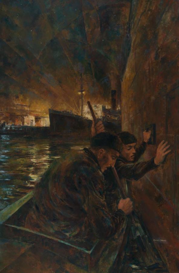 &#039;Australian commandos attacking Japanese shipping in Singapore Harbour, 1943&#039;