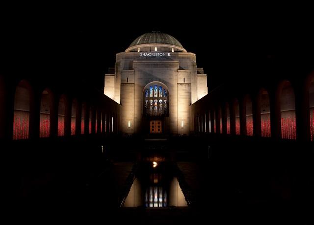 Name projected onto Memorial building