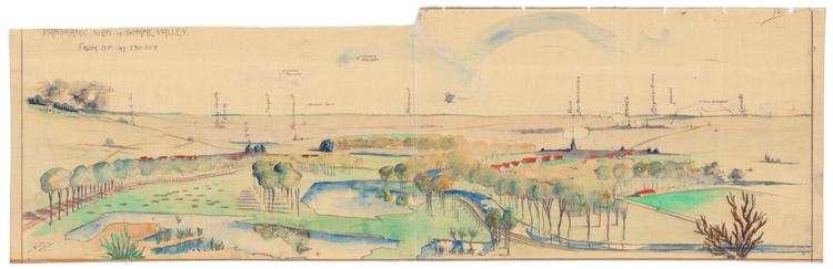 A panoramic view of the Somme Valley, drawn by a member of the 11th Field Company, Australian Engineers. AWM4 14/30/18 Part 1