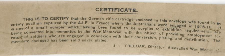Certifical from J.L Treloar