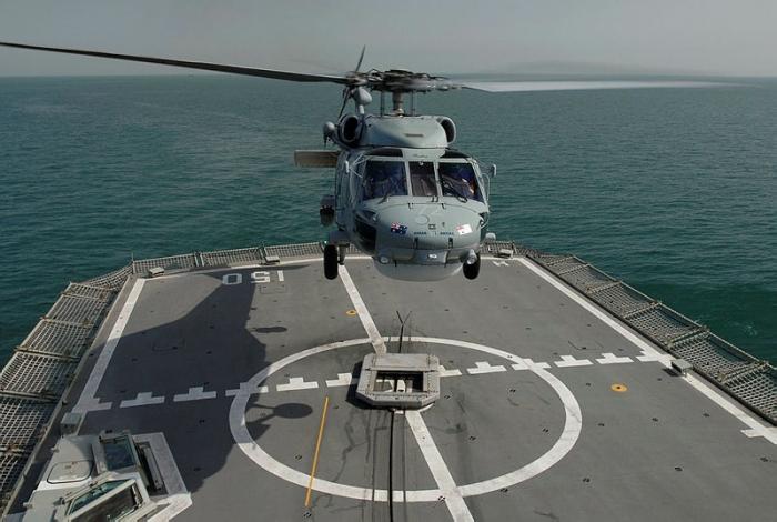 S-70 Seahawk "Christine" takes off from the flight deck of HMAS Anzac.