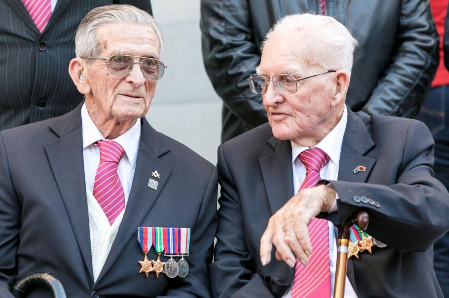 Veterans Ted Bousen and Bill Hansen attended commemorations to mark the 75th anniversary of the battle of Milne Bay at the Memorial