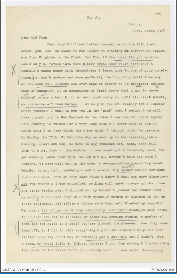 Extract from a letter written by Corporal Arthur Thomas to his family on 20 March 1918